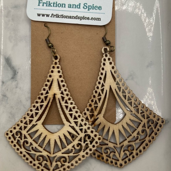 Textured Wood Dangle Earrings. - Picture 1 of 6